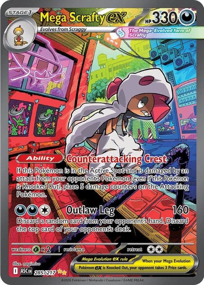 Mega Scrafty Ex Ascended Heroes 285 Pokémon card