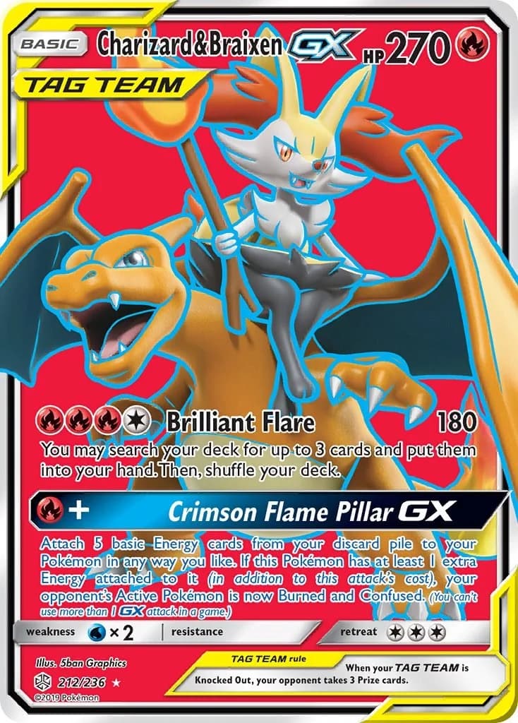 Charizard & Braixen GX Cosmic Eclipse 212 Pokémon card
