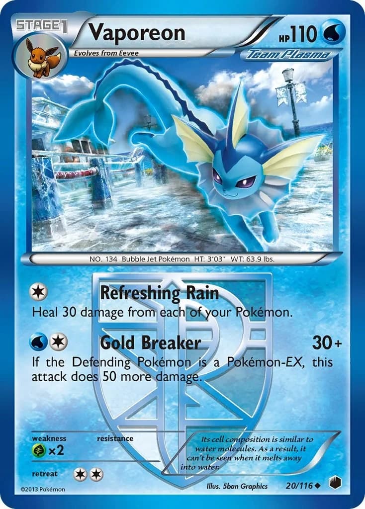Vaporeon [Reverse Holo] Plasma Freeze 20 Pokémon card