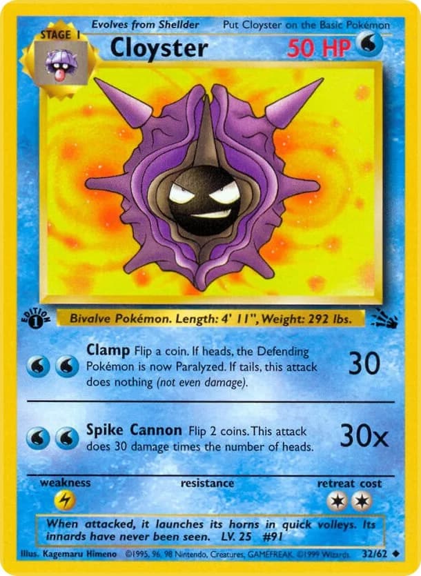 Cloyster [1st Edition] Fossil 32 Pokémon card