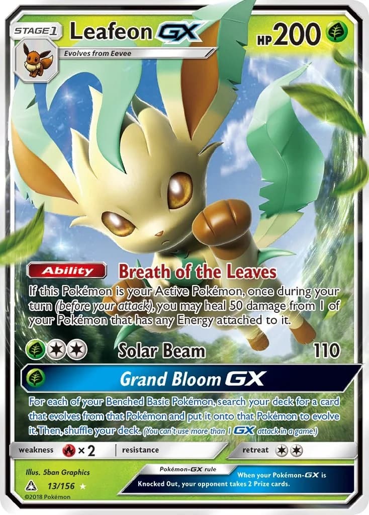 Leafeon GX Ultra Prism 13 Pokémon card
