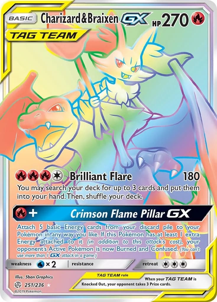 Charizard & Braixen GX Cosmic Eclipse 251 Pokémon card
