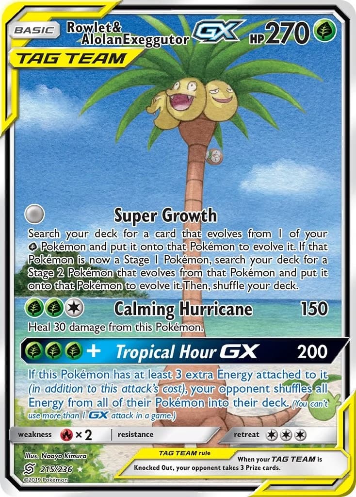 Rowlet & Alolan Exeggutor GX Unified Minds 215 Pokémon card