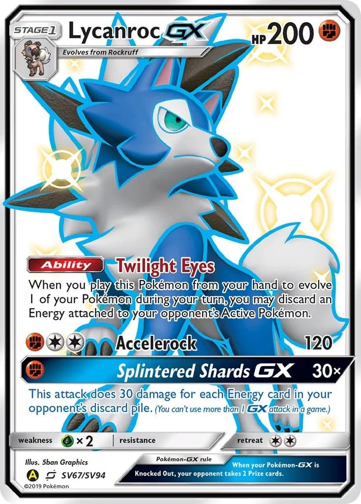 Lycanroc GX Hidden Fates SV67 Pokémon card