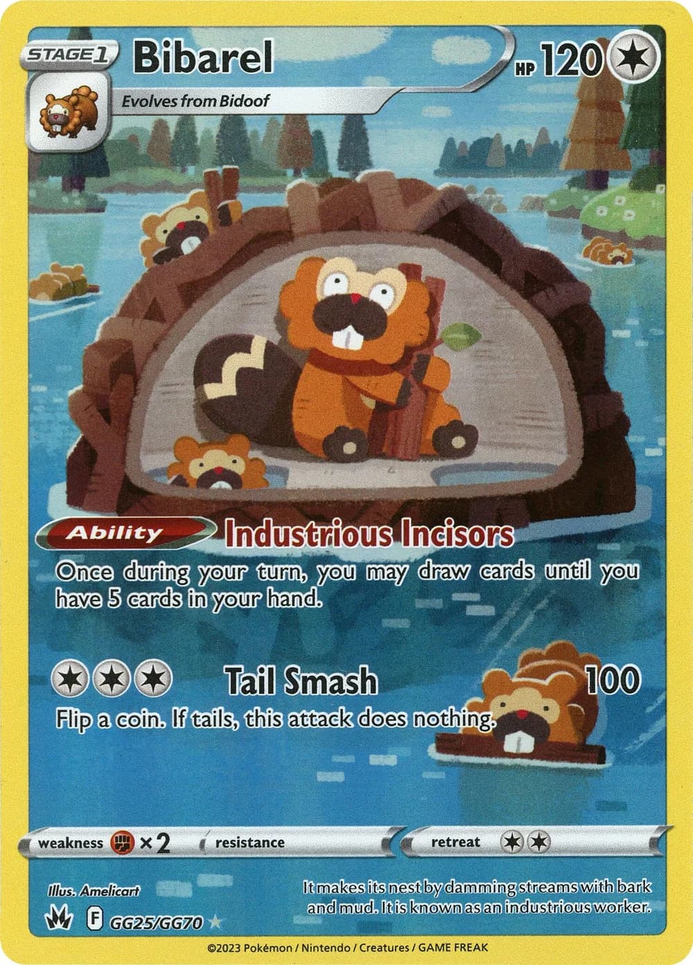 Bibarel Crown Zenith GG25 Pokémon card