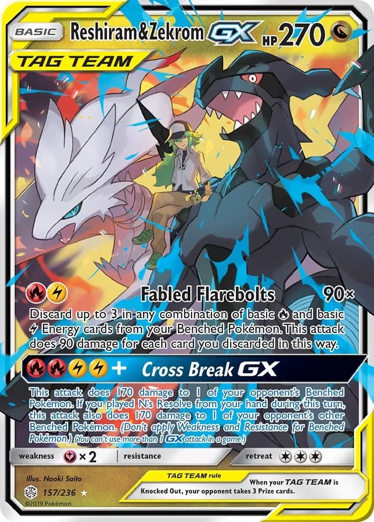 Reshiram & Zekrom GX Cosmic Eclipse 157 Pokémon card