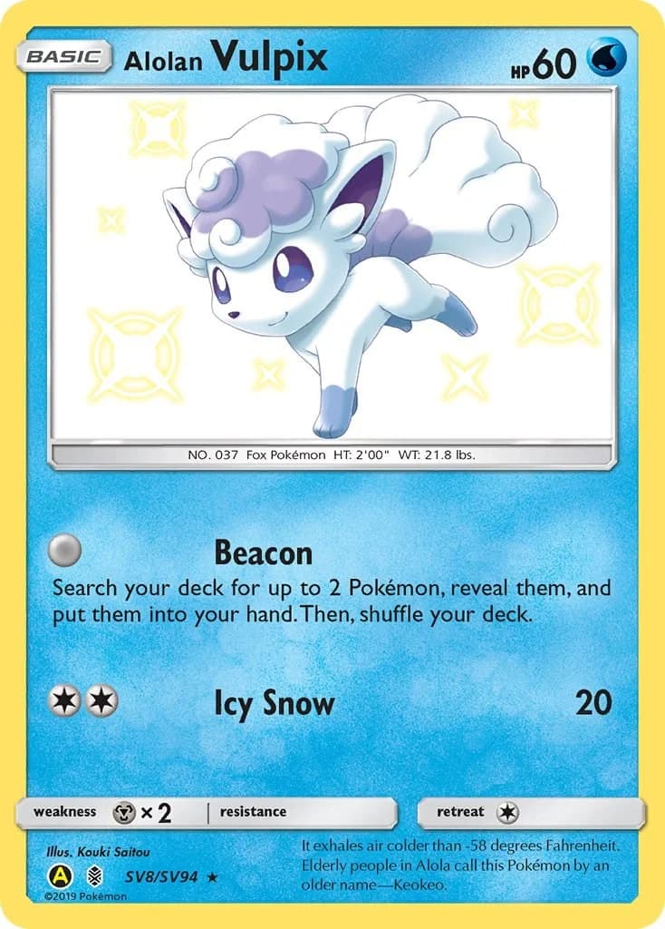 Alolan Vulpix Hidden Fates SV8 Pokémon card