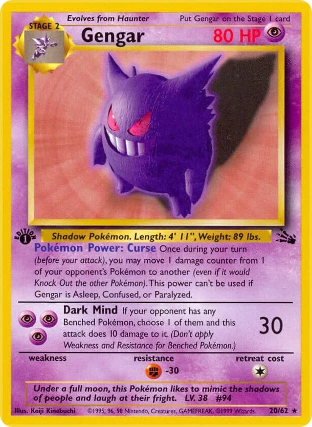 Gengar [1st Edition] Fossil 20 Pokémon card