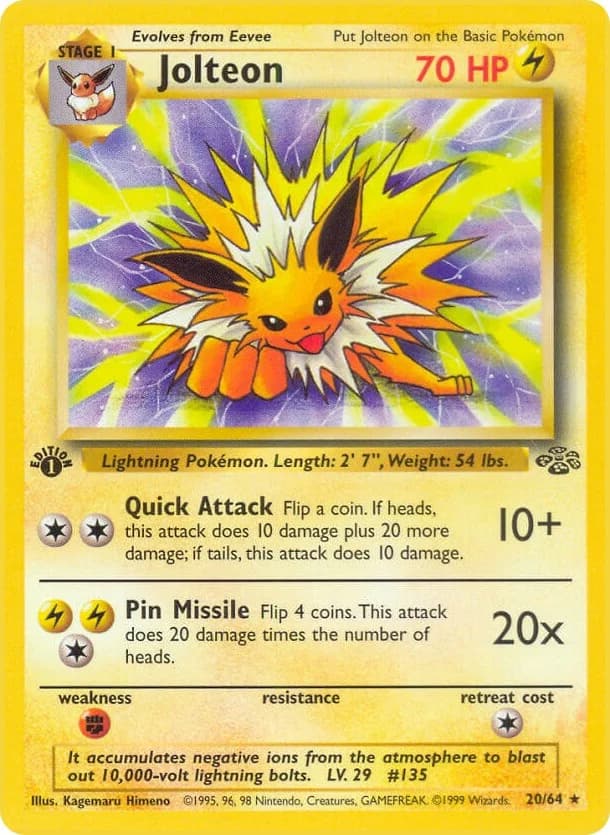 Jolteon [1st Edition] Jungle 20 Pokémon card