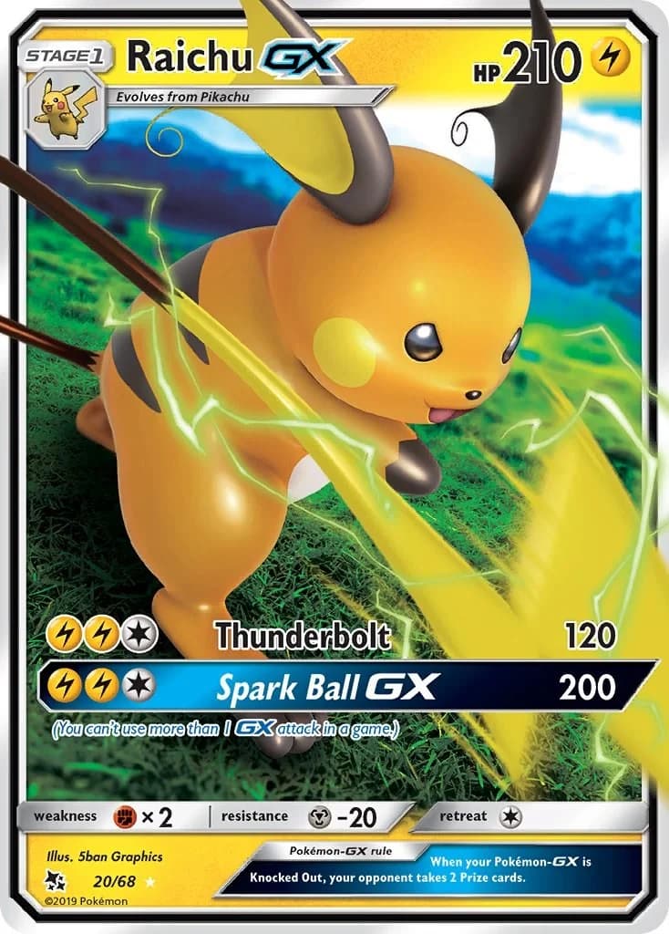 Raichu GX Hidden Fates 20 Pokémon card