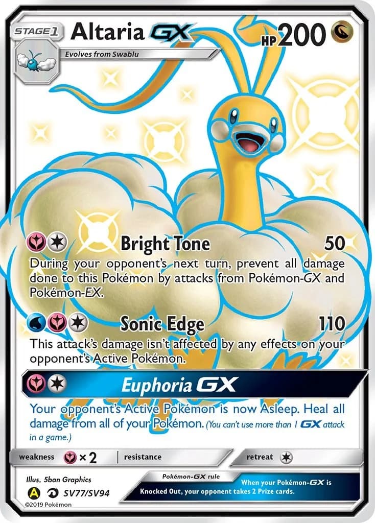 Altaria GX Hidden Fates SV77 Pokémon card