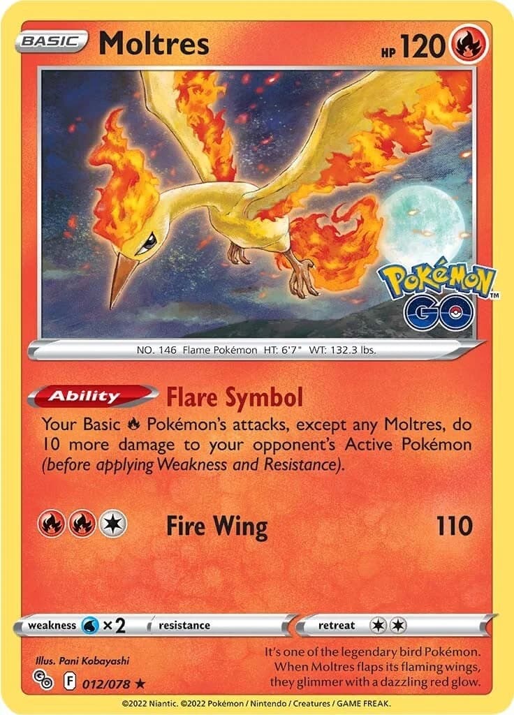 Moltres [Holo] Go 12 Pokémon card