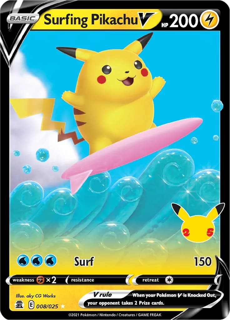 Surfing Pikachu V Celebrations 8 Pokémon card