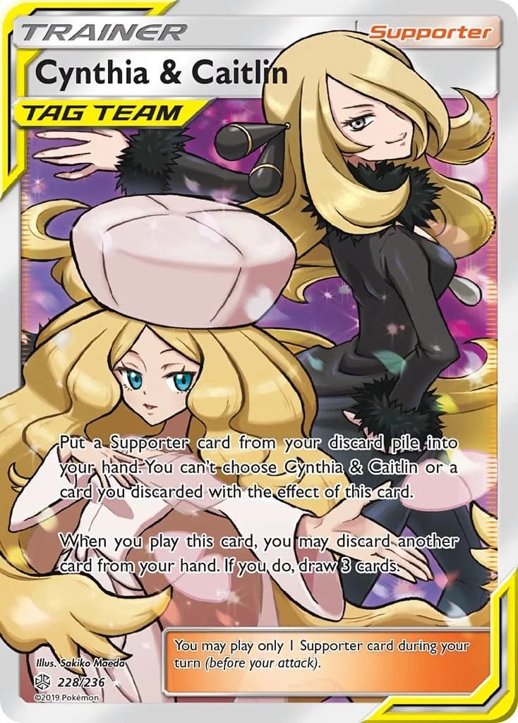 Cynthia & Caitlin Cosmic Eclipse 228 Pokémon card