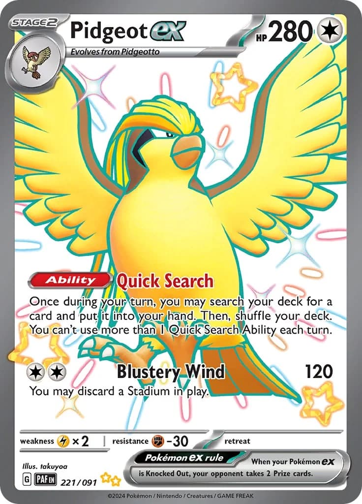 Pidgeot ex Paldean Fates 221 Pokémon card