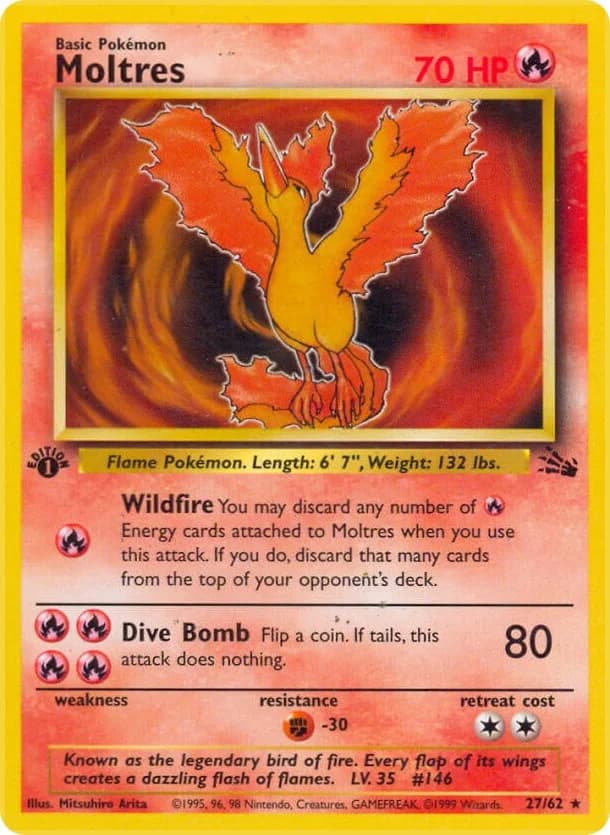 Moltres [1st Edition] Fossil 27 Pokémon card