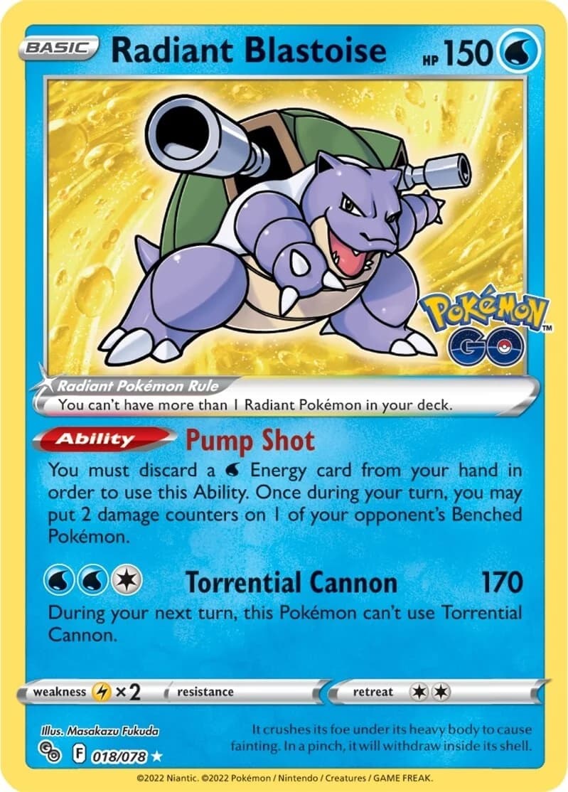 Radiant Blastoise Go 18 Pokémon card