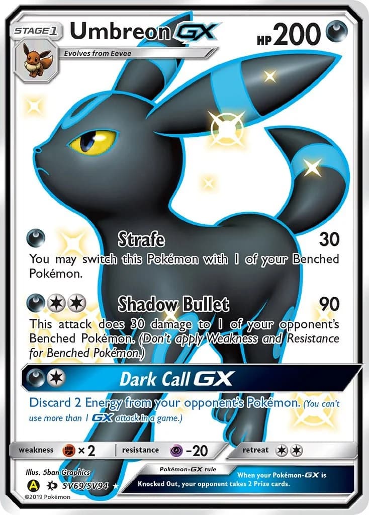 Umbreon GX Hidden Fates SV69 Pokémon card