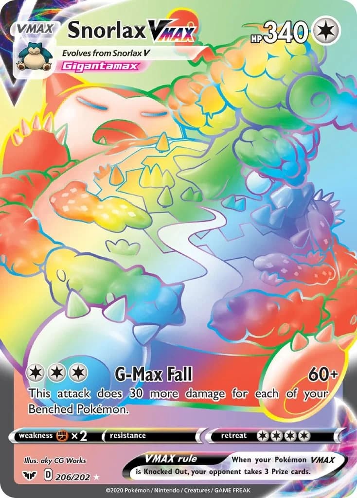 Snorlax VMax Sword & Shield 206 Pokémon card