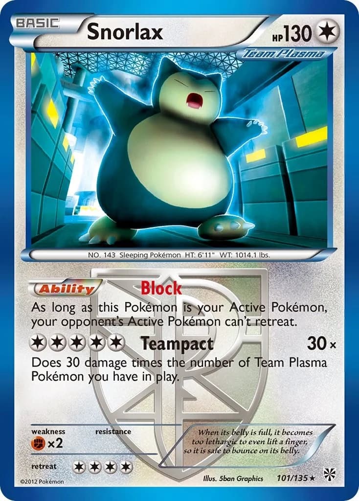 Snorlax [Reverse Holo] Plasma Storm 101 Pokémon card