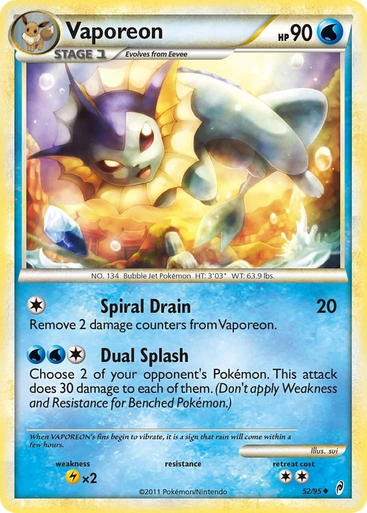 Vaporeon [Reverse Holo] Call of Legends 52 Pokémon card