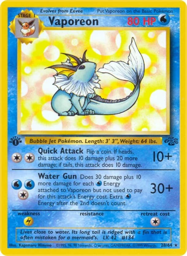 Vaporeon [1st Edition] Jungle 28 Pokémon card