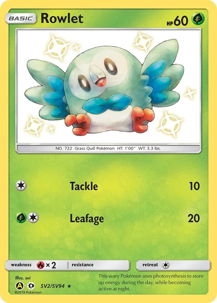 Rowlet Hidden Fates SV2 Pokémon card