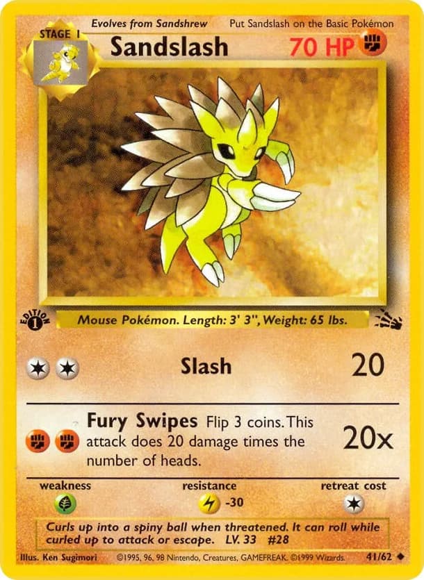 Sandslash [1st Edition] Fossil 41 Pokémon card