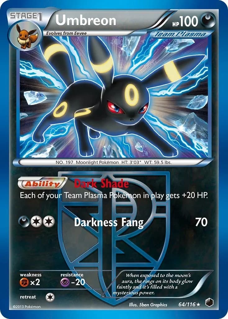 Umbreon [Reverse Holo] Plasma Freeze 64 Pokémon card