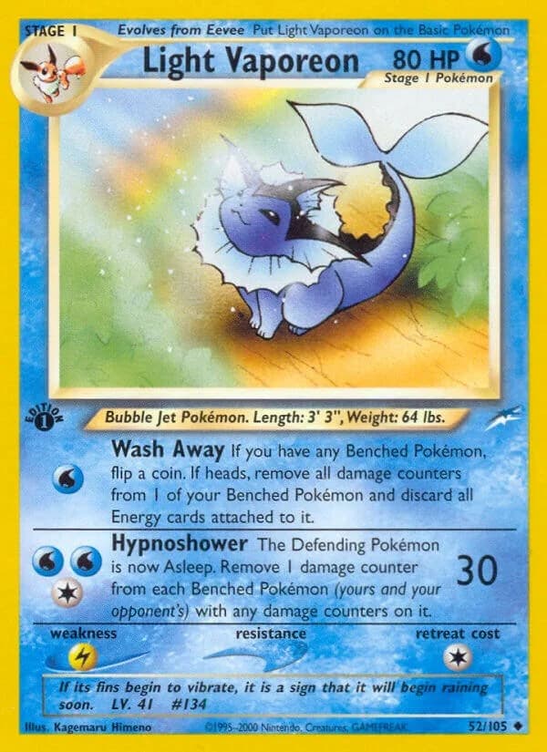 Light Vaporeon [1st Edition] Neo Destiny 52 Pokémon card