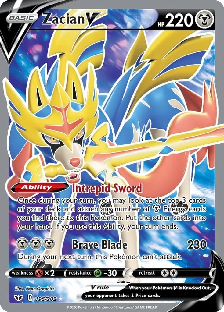 Zacian V Sword & Shield 195 Pokémon card