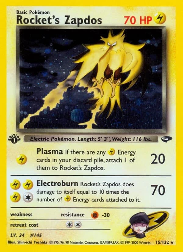 Rocket's Zapdos [Unlimited] Gym Challenge 15 Pokémon card