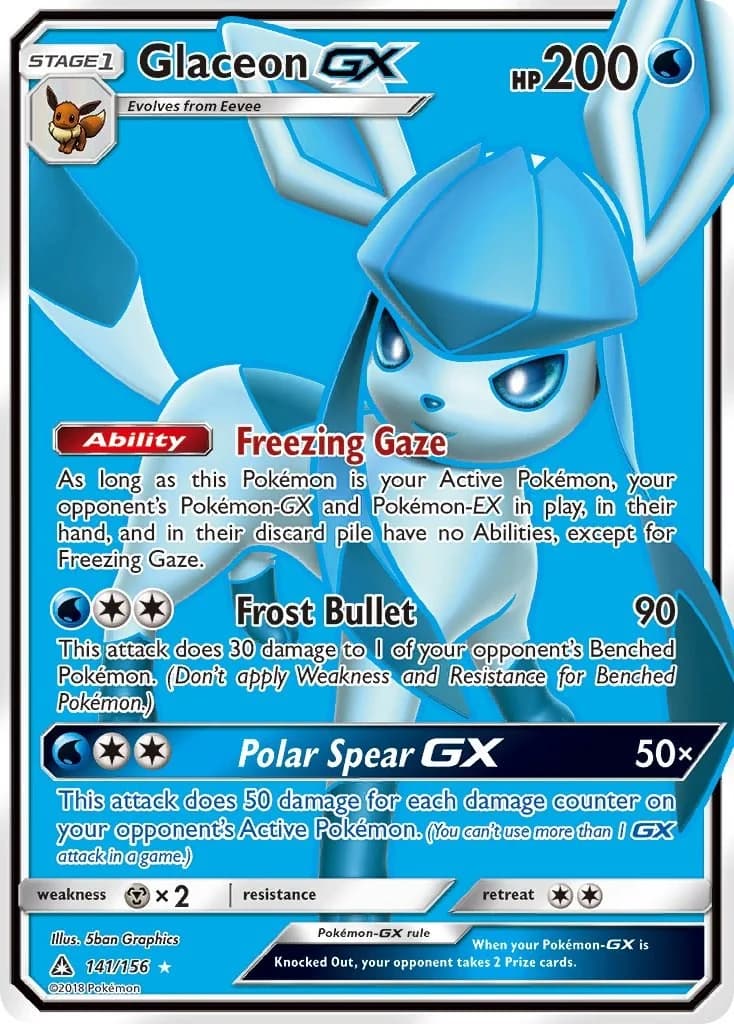 Glaceon GX Ultra Prism 141 Pokémon card