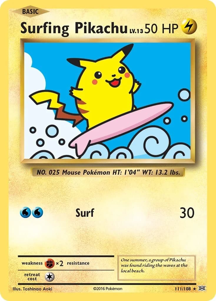 Surfing Pikachu Evolutions 111 Pokémon card
