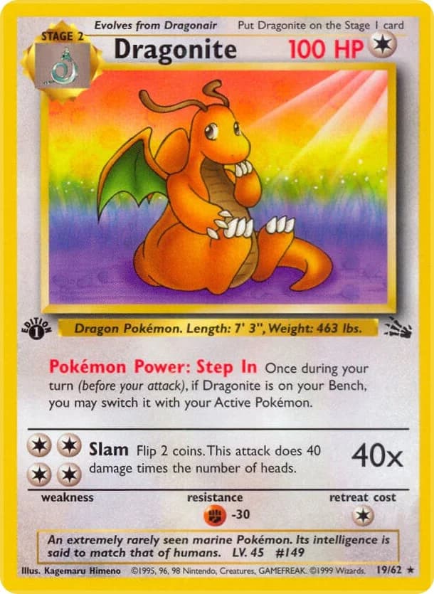Dragonite [Unlimited] Fossil 19 Pokémon card