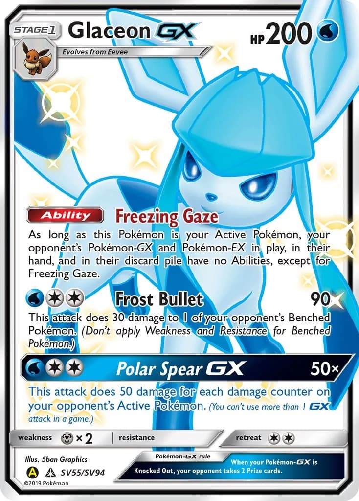 Glaceon GX Hidden Fates SV55 Pokémon card