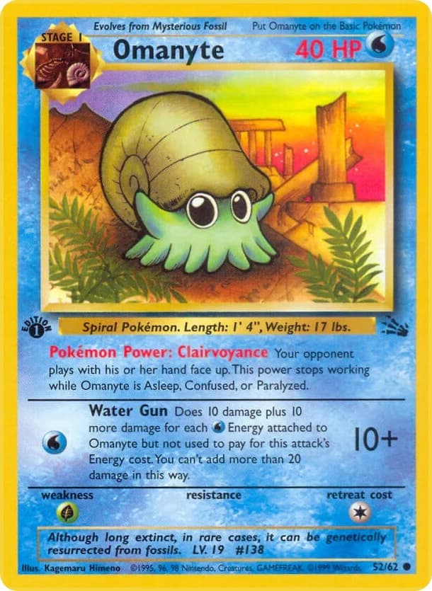 Omanyte [1st Edition] Fossil 52 Pokémon card