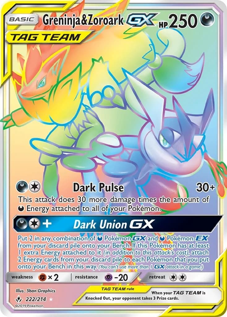 Greninja & Zoroark GX Unbroken Bonds 222 Pokémon card