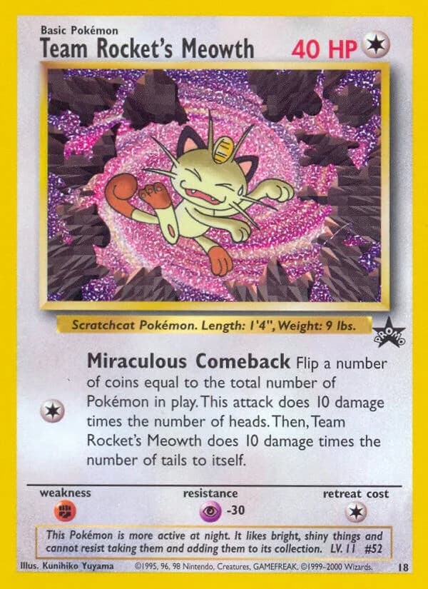 Team Rocket's Meowth Promo 18 Pokémon card