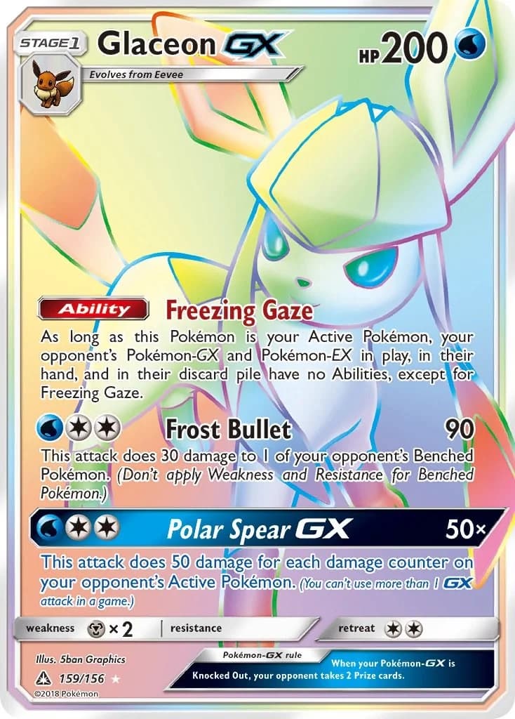 Glaceon GX Ultra Prism 159 Pokémon card