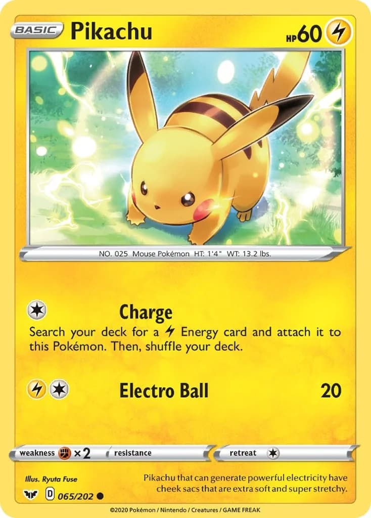 Pikachu [Reverse Holo] Sword & Shield 65 Pokémon card