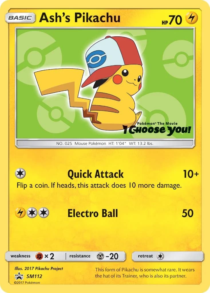 Ash's Pikachu Promo SM112 Pokémon card