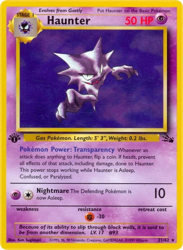 Haunter [1st Edition] Fossil 21 Pokémon card