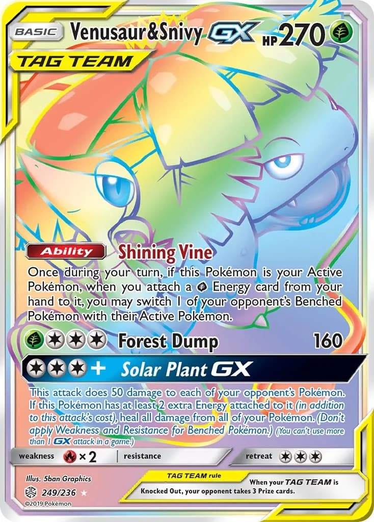 Venusaur & Snivy GX Cosmic Eclipse 249 Pokémon card