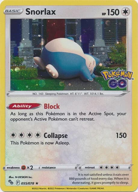 Snorlax [Cosmos Holo] Go 55 Pokémon card