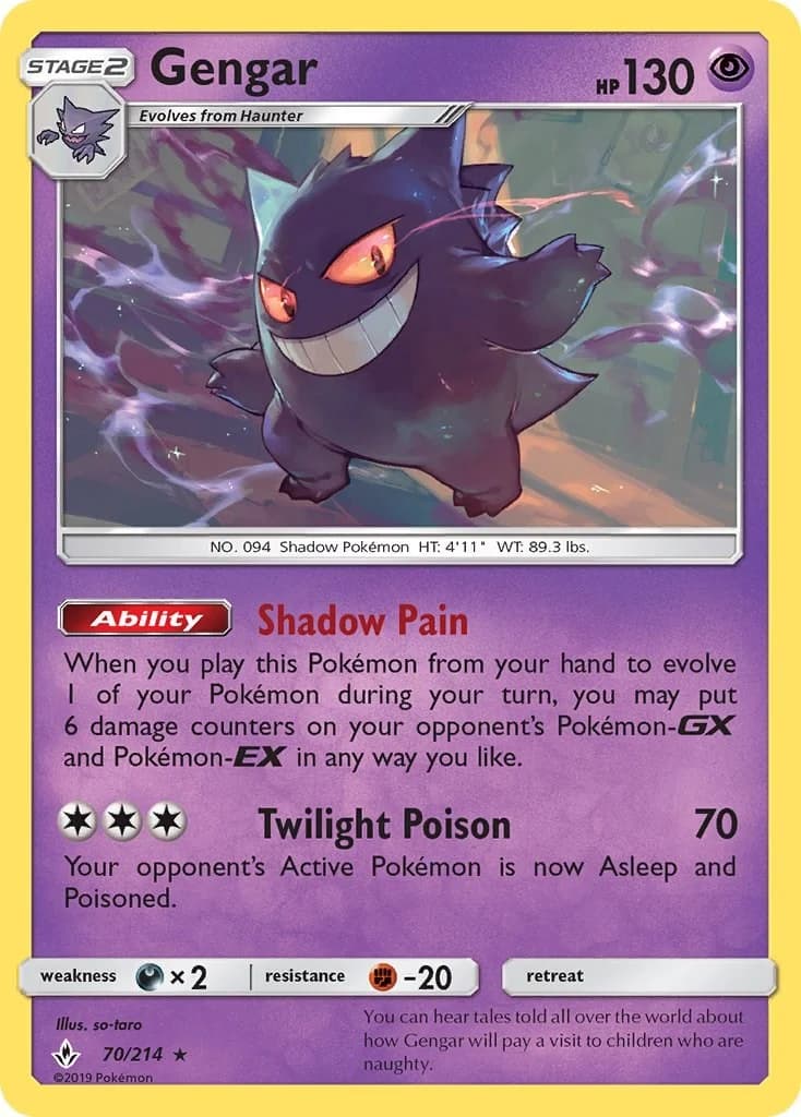 Gengar [Reverse Holo] Unbroken Bonds 70 Pokémon card
