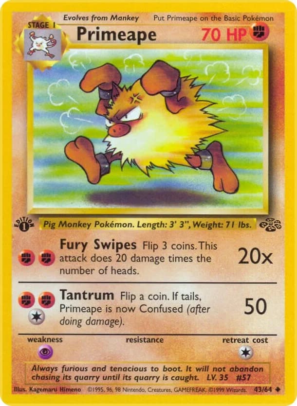 Primeape [1st Edition] Jungle 43 Pokémon card