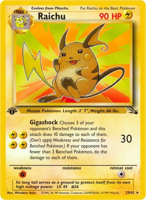 Raichu [1st Edition] Fossil 29 Pokémon card