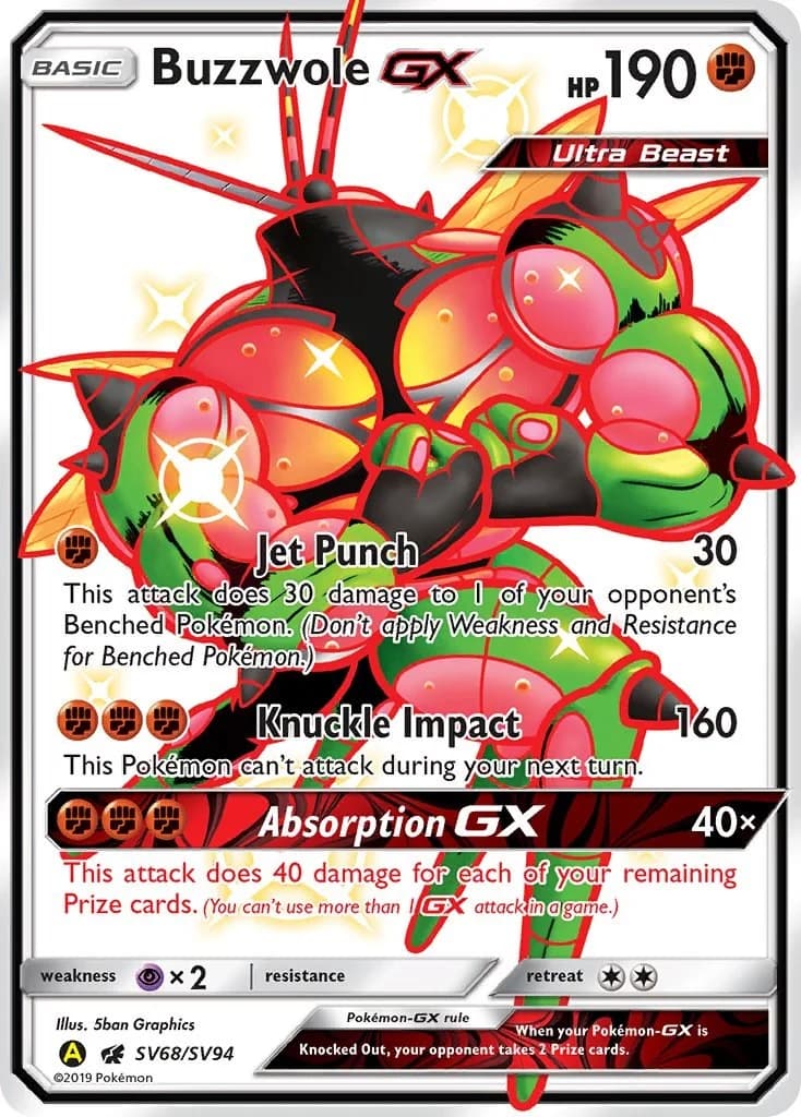 Buzzwole GX Hidden Fates SV68 Pokémon card