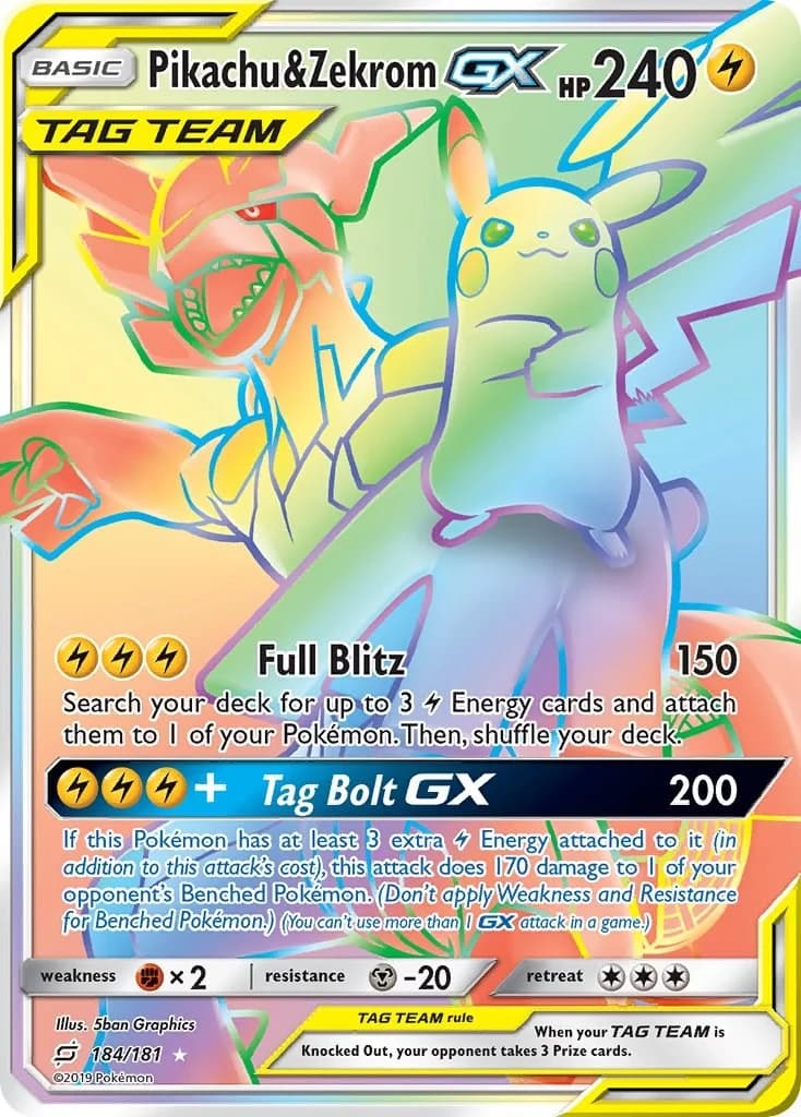 Pikachu & Zekrom GX Team Up 184 Pokémon card